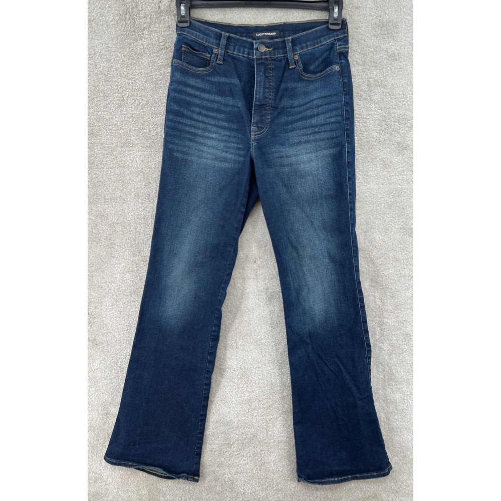 Lucky Brand High Rise Bootcut Jeans Size 4R Blue Dark Wash Stretch Indie Western